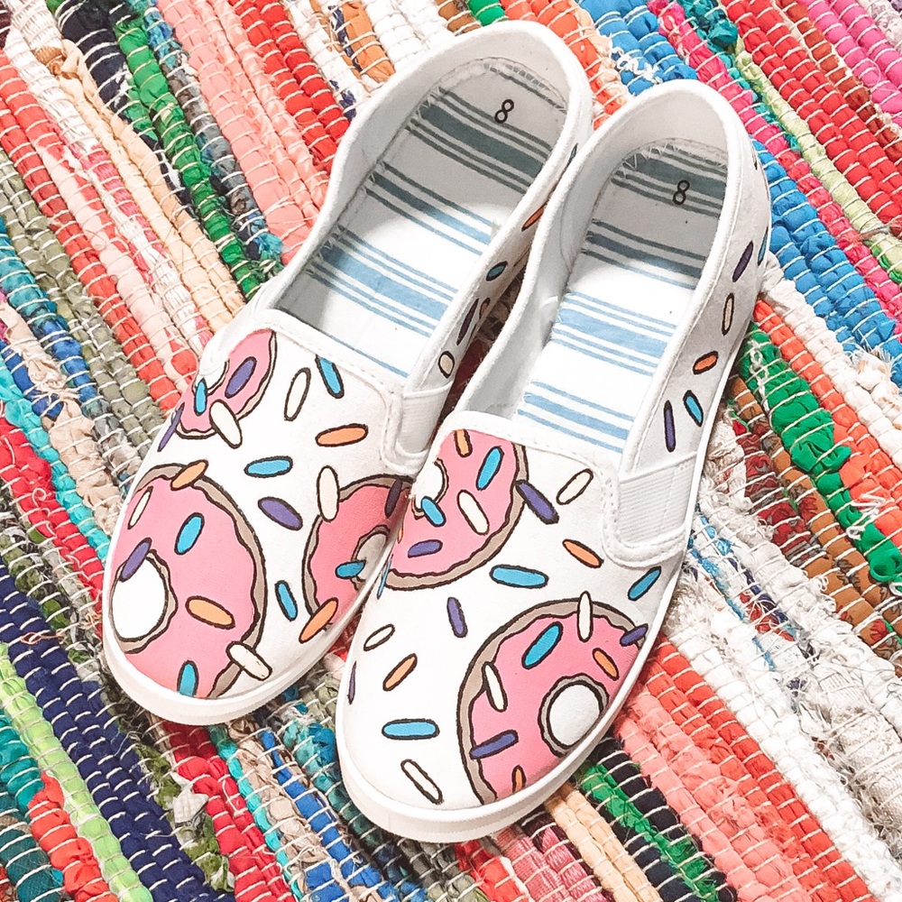Hand painted donut 🍩 slip on shoes